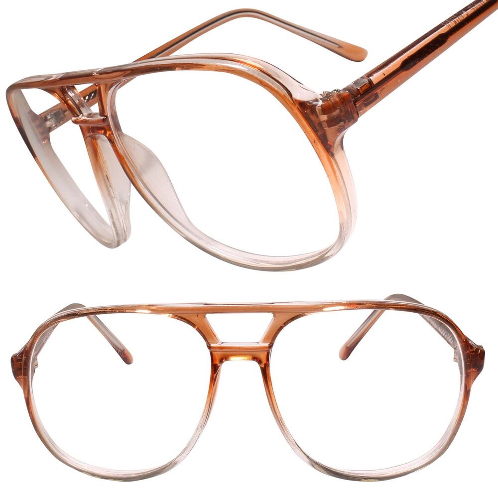 Classic Vintage Retro Hip Fashion Clear Lens Glasses Transparent & Brown Frame